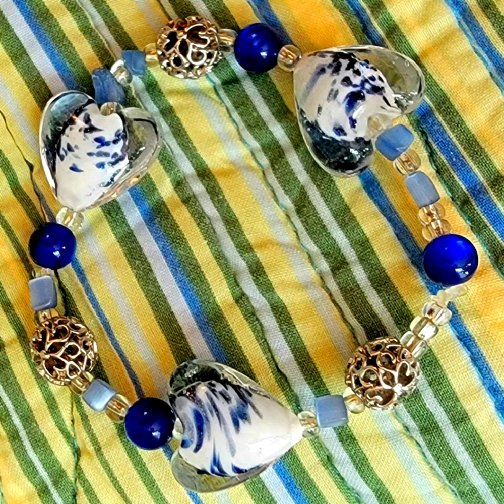 COPY - π¦Handcrafted Blue/White/Clear Glass π Beaded Bracelet - Picture 1 of 11